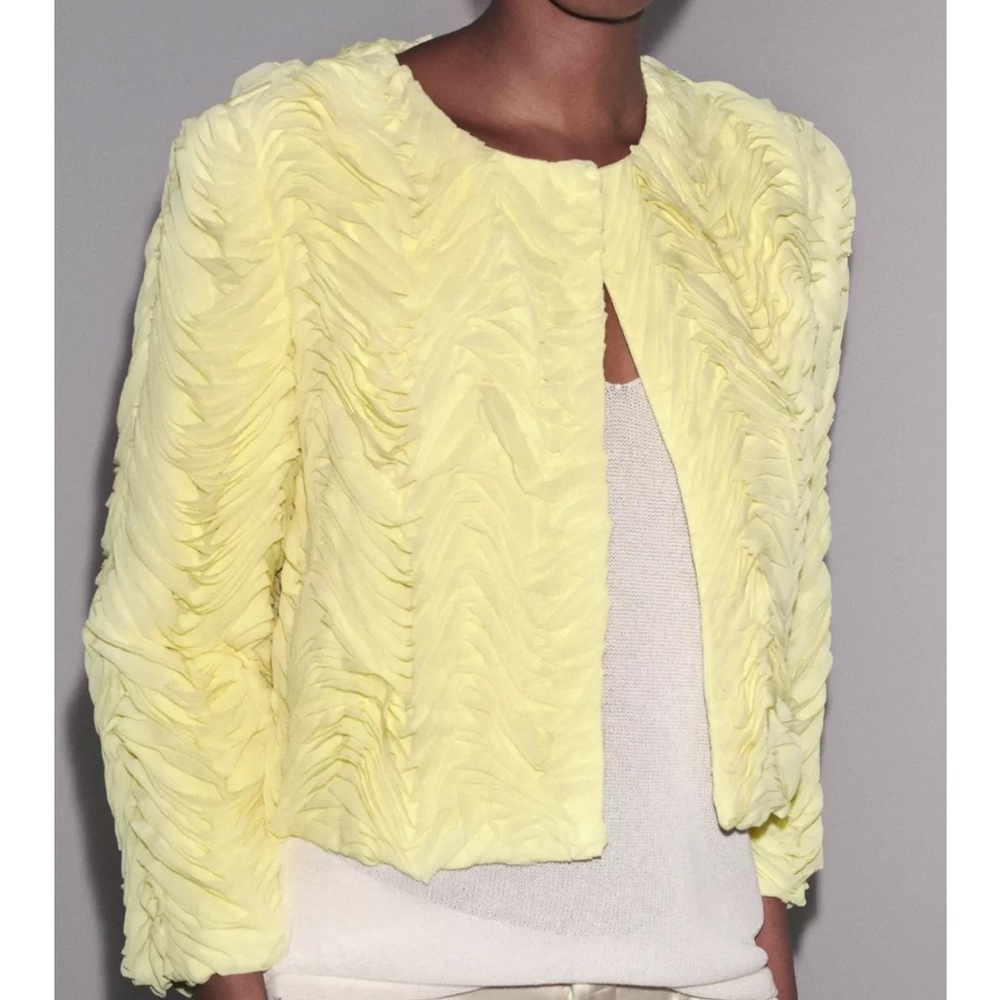 Zara Yellow Teddy Jacket with Textured Design